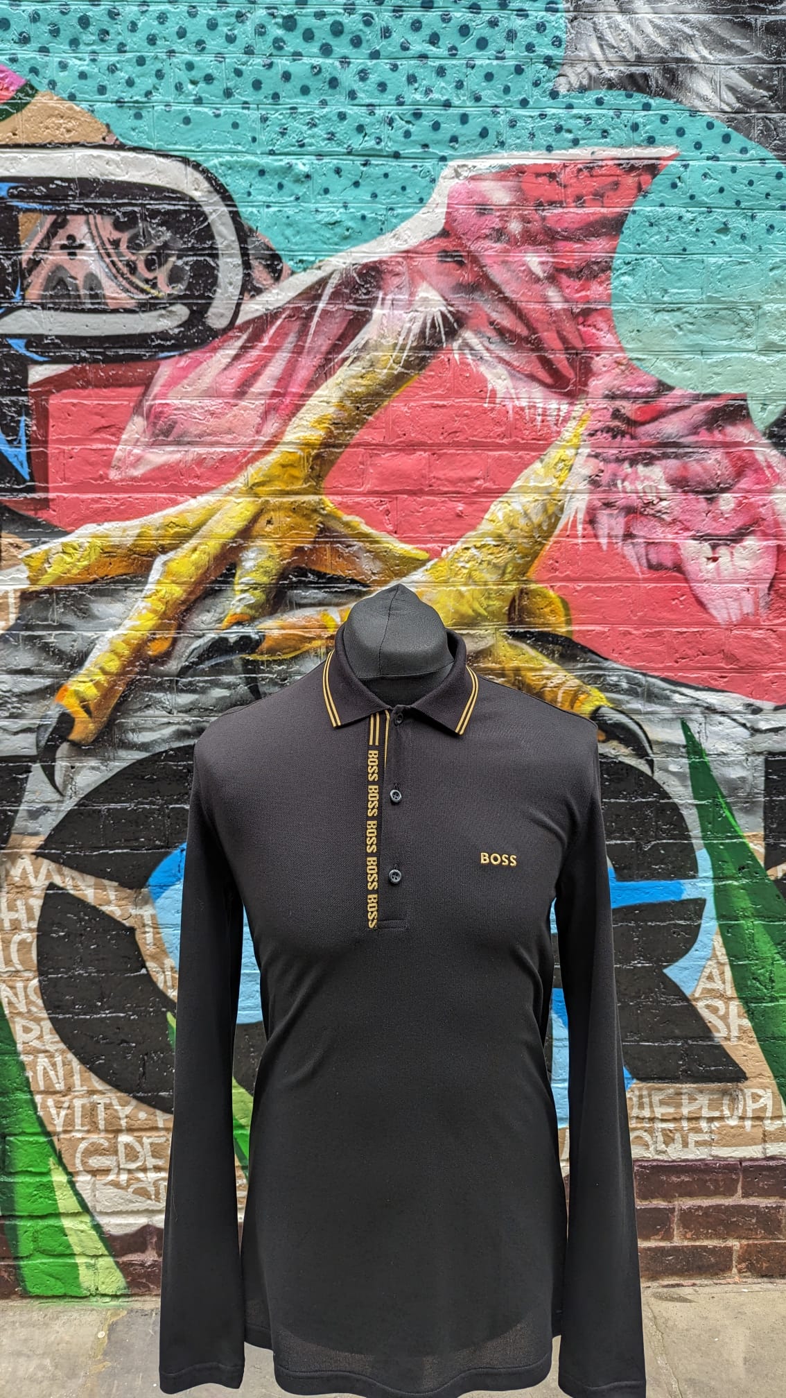 Hugo Boss Long Sleeve Polo Shirt With Gold tip Collar BNWT